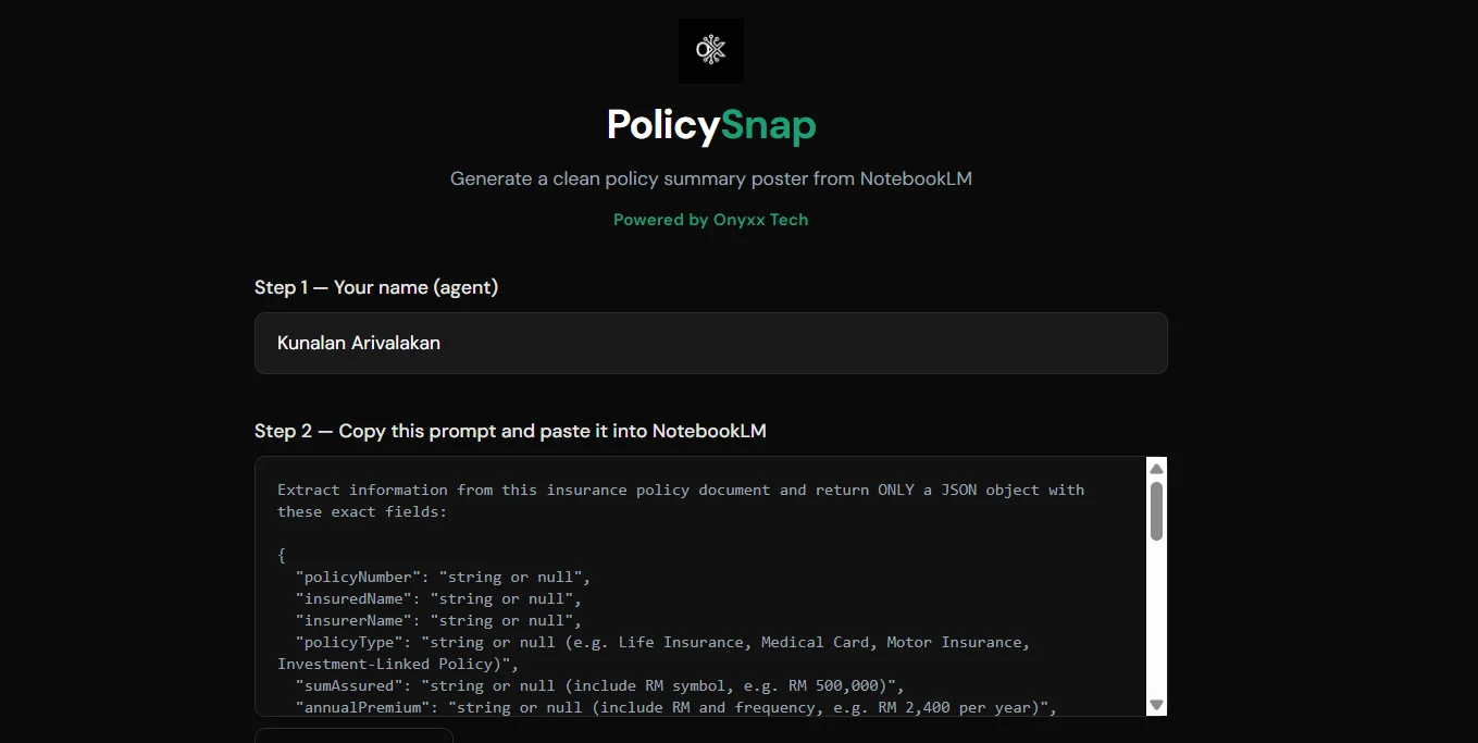 Policy Snap generating an insurance policy summary